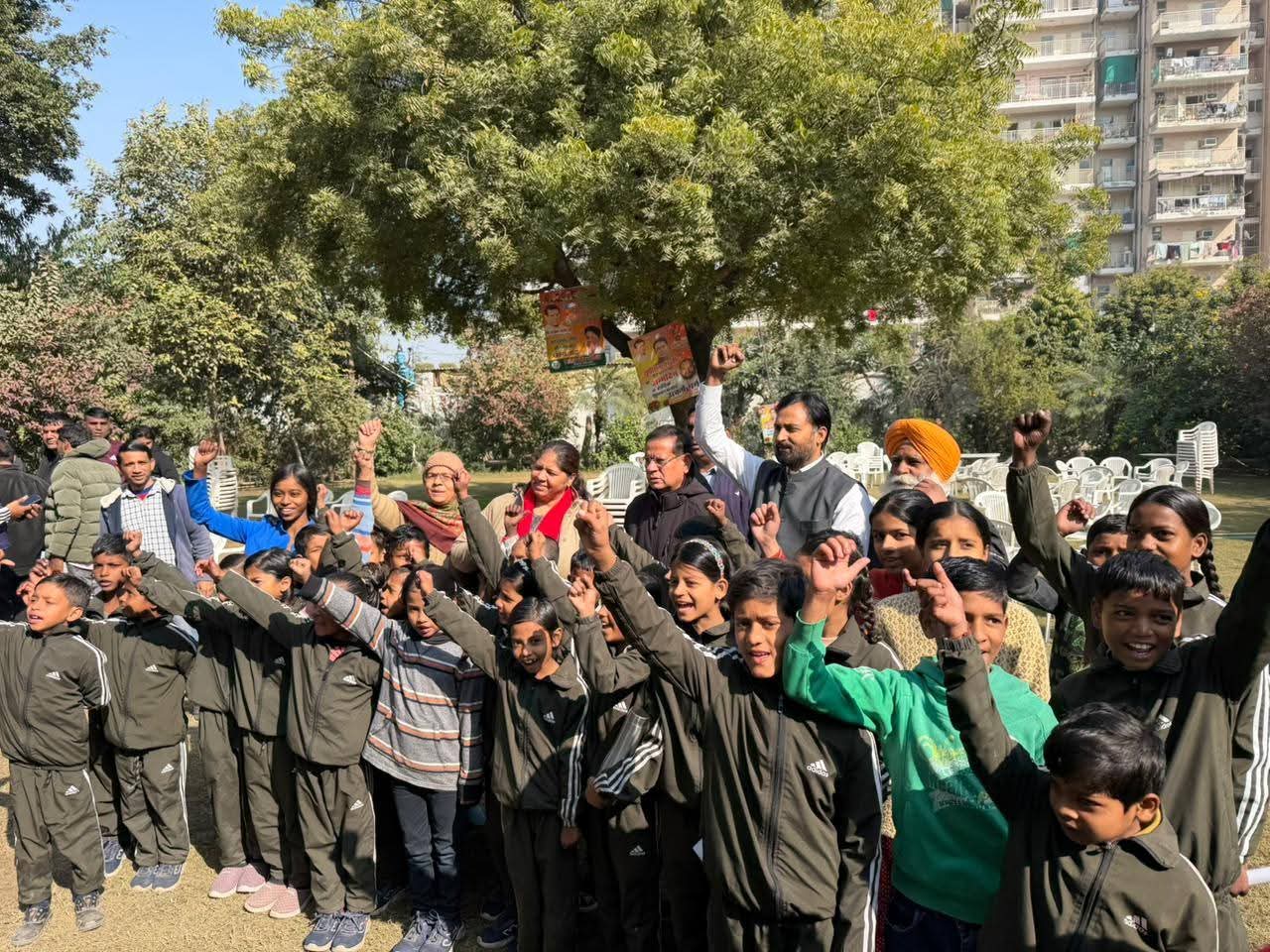 Children and community members celebrating together